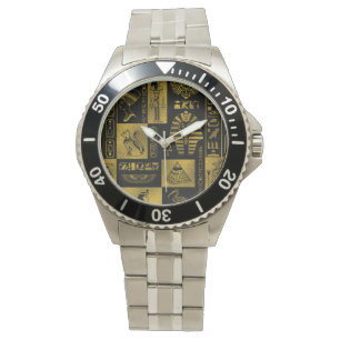 Egyptian  Gold hieroglyphs and symbols collage Watch