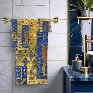 Egyptian  Gold  symbols on Lapis Lazuli Bath Towel Set
