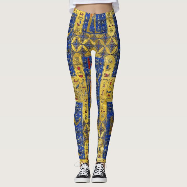 Egyptian  Gold  symbols on Lapis Lazuli Leggings (Front)