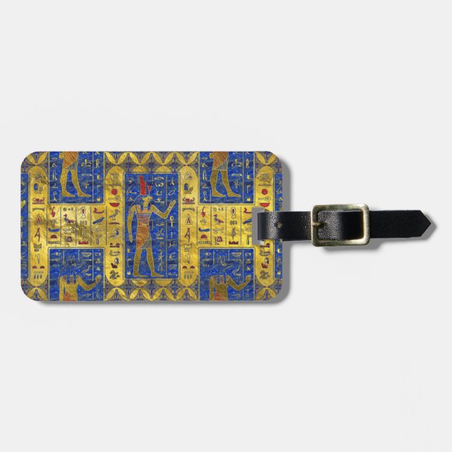 Egyptian  Gold  symbols on Lapis Lazuli Luggage Tag (Front Horizontal)