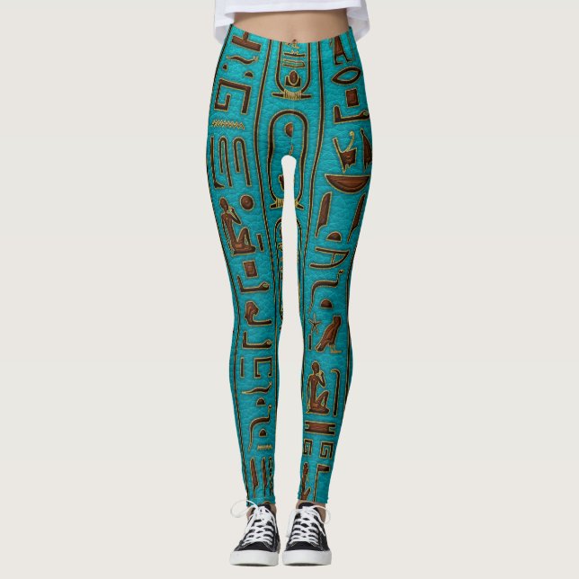 Egyptian Golden Leather hieroglyphs embossed on te Leggings (Front)