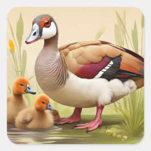 Egyptian Goose with ducklings Square Sticker