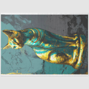Egyptian Green Gold  Cat Decoupage  Tissue Paper