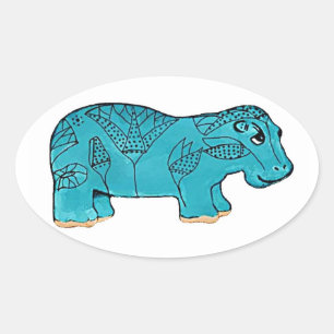 Egyptian Happy Hippo Oval Sticker