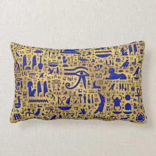 Egyptian hieroglyphic Lapis Lazuli and Gold Lumbar Cushion