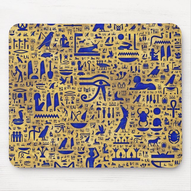 Egyptian hieroglyphic Lapis Lazuli and Gold Mouse Mat (Front)