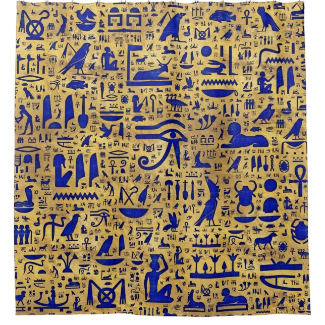 Egyptian hieroglyphic Lapis Lazuli and Gold Shower Curtain (Front)