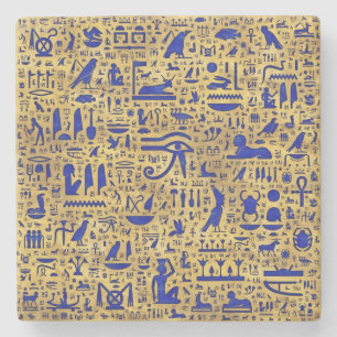 Egyptian hieroglyphic Lapis Lazuli and Gold Stone Coaster