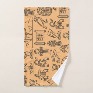 Egyptian Hieroglyphic Symbol Background Hand Towel
