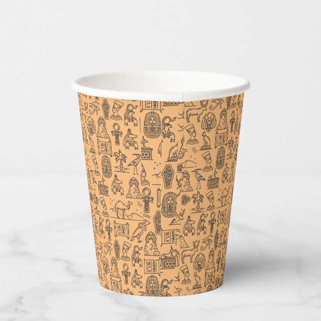 Egyptian Hieroglyphic Symbol Background     Paper Cups (Right)