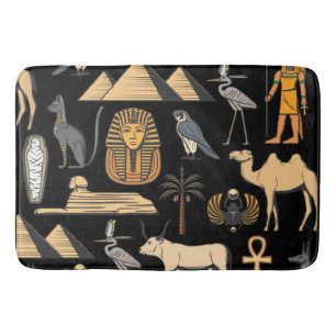 Egyptian Hieroglyphic Symbol Pattern Background Bath Mat