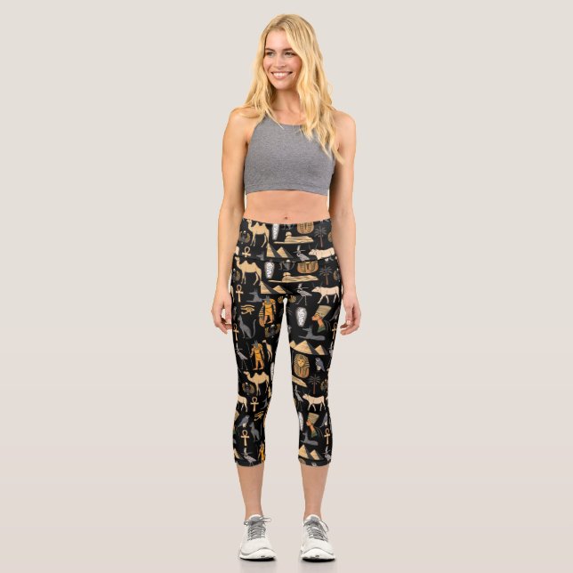  Egyptian Hieroglyphic Symbol Pattern Background   Capri Leggings (Front)