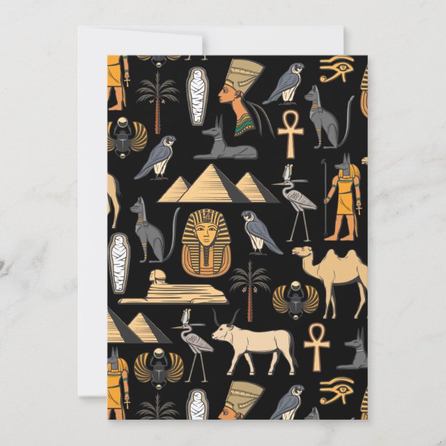  Egyptian Hieroglyphic Symbol Pattern Background   Holiday Card (Front)