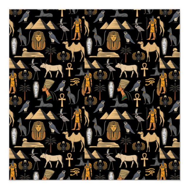  Egyptian Hieroglyphic Symbol Pattern Background  Poster (Front)