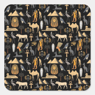 Egyptian Hieroglyphic Symbol Pattern Background Square Sticker