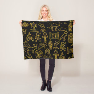 Egyptian Hieroglyphic Symbol Pattern Fleece Blanket