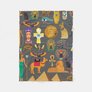 Egyptian Hieroglyphic Symbol Pattern pharaoh Fleece Blanket