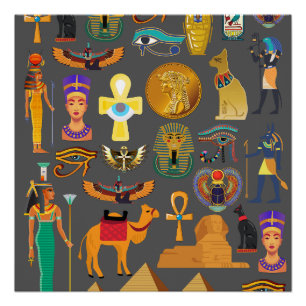 Egyptian Hieroglyphic Symbol Pattern pharaoh Poster