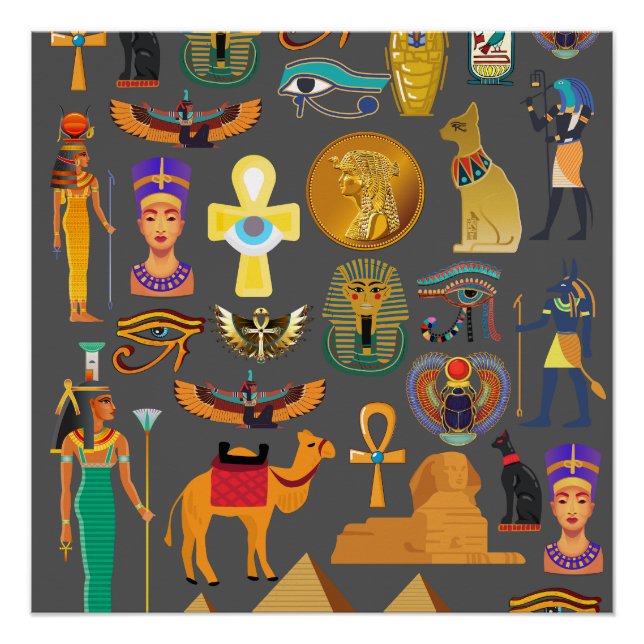 Egyptian Hieroglyphic Symbol Pattern pharaoh Poster (Front)