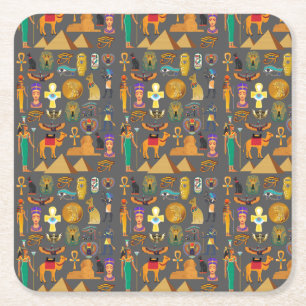 Egyptian Hieroglyphic Symbol Pattern pharaoh       Square Paper Coaster