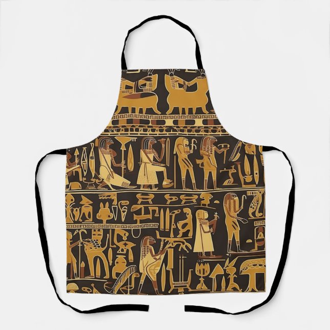 Egyptian Hieroglyphics Gold and Brown Apron (Front)