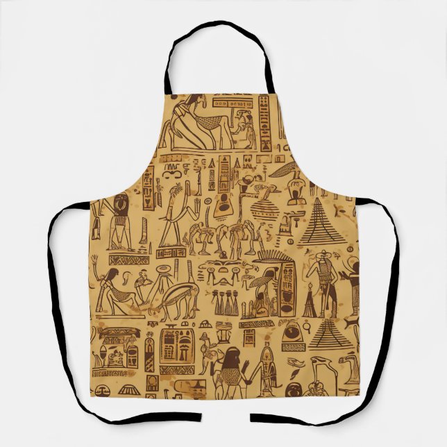 Egyptian Hieroglyphics Gold and Brown Apron (Front)