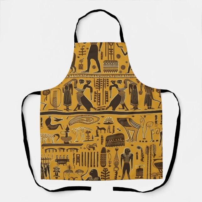 Egyptian Hieroglyphics Gold and Brown Apron (Front)