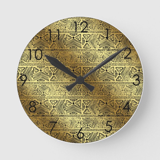 Egyptian Hieroglyphics Gold Black Round Clock (Front)