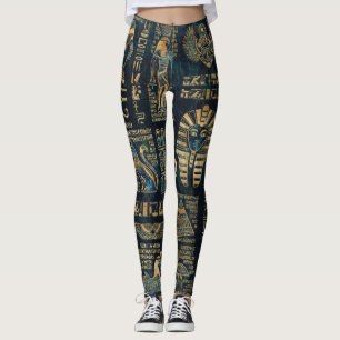 Egyptian hieroglyphs and deities -Abalone and gold Leggings