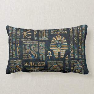 Egyptian hieroglyphs and deities -Abalone and gold Lumbar Cushion