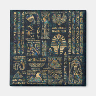 Egyptian hieroglyphs and deities -Abalone and gold Magnet
