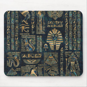 Egyptian hieroglyphs and deities -Abalone and gold Mouse Mat