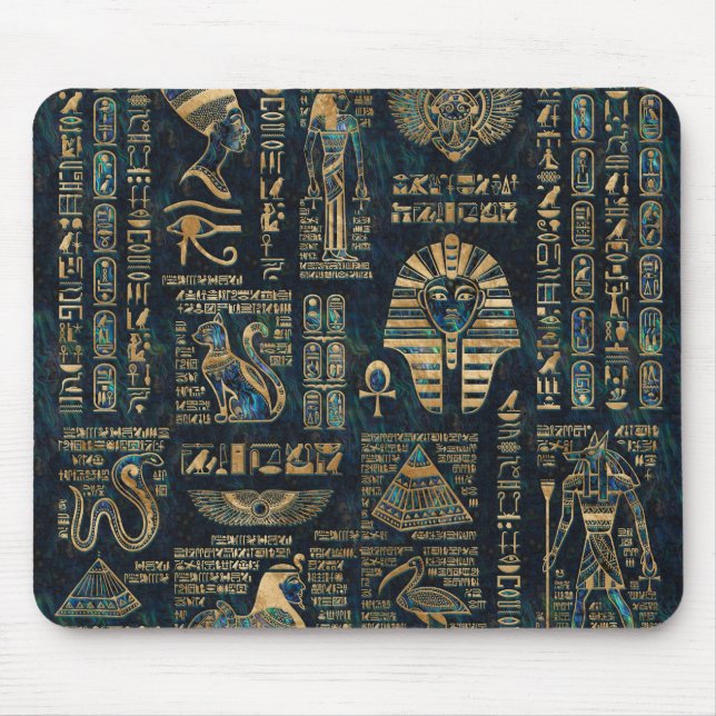Egyptian hieroglyphs and deities -Abalone and gold Mouse Mat (Front)