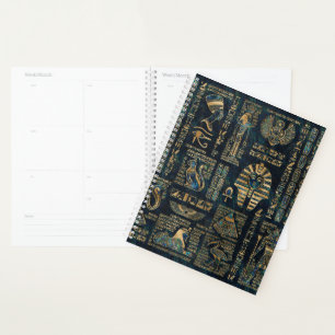 Egyptian hieroglyphs and deities -Abalone and gold Planner