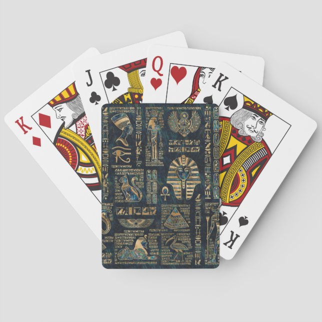 Egyptian hieroglyphs and deities -Abalone and gold Playing Cards (Back)