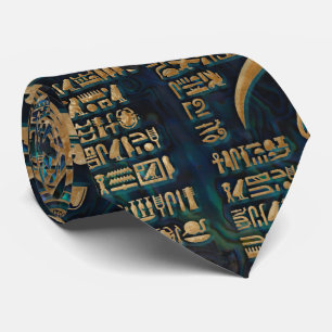 Egyptian hieroglyphs and deities -Abalone and gold Tie
