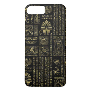 Egyptian hieroglyphs and deities gold on black iPhone 8 plus/7 plus case