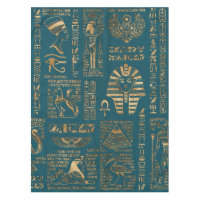 Egyptian hieroglyphs and deities - Gold on teal