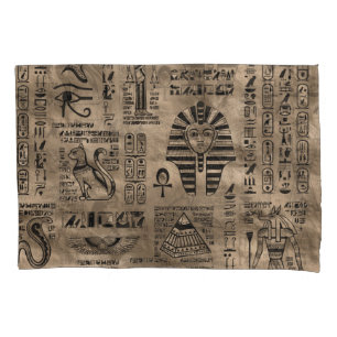 Egyptian hieroglyphs and deities - Luxury Gold Pillowcase