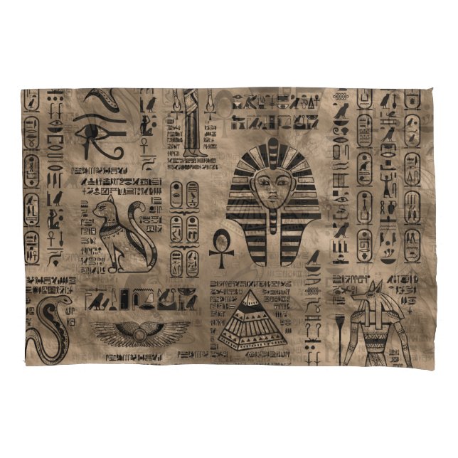 Egyptian hieroglyphs and deities - Luxury Gold Pillowcase (Front)