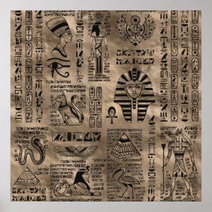 Egyptian hieroglyphs and deities - Luxury Gold Poster