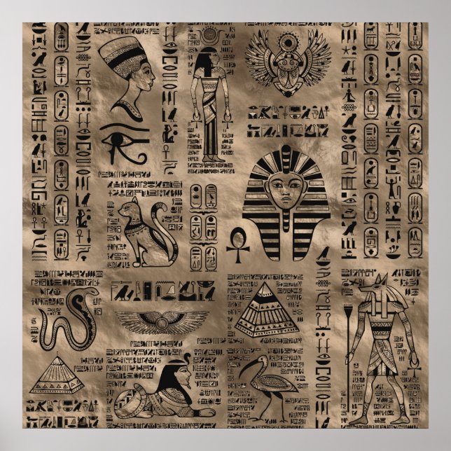 Egyptian hieroglyphs and deities - Luxury Gold Poster (Front)