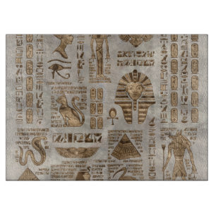 Egyptian hieroglyphs and deities -Vintage Gold Cutting Board