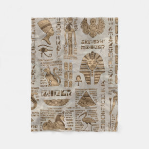 Egyptian hieroglyphs and deities -Vintage Gold Fleece Blanket