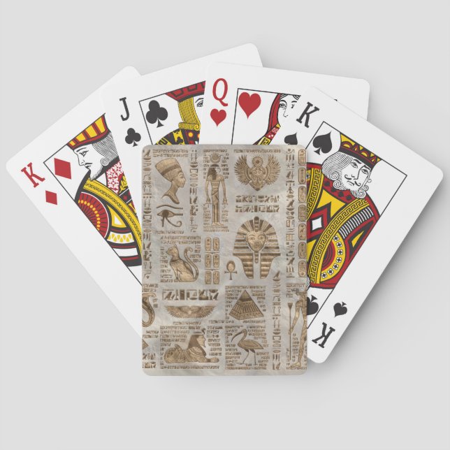 Egyptian hieroglyphs and deities -Vintage Gold Playing Cards (Back)