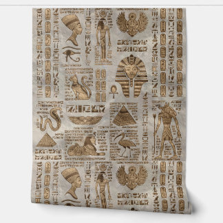 Egyptian hieroglyphs and deities -Vintage Gold Wallpaper