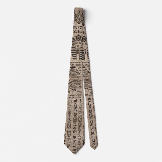 Egyptian hieroglyphs and symbols on wood tie (Front)