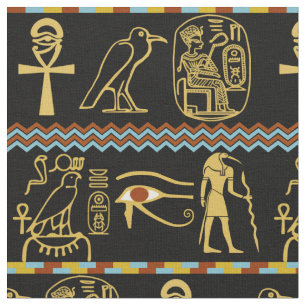 Egyptian Hieroglyphs Eye Of Horus Tile Pattern Fabric
