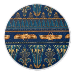Egyptian Hieroglyphs Gold Beetles Golden Glitter Ceramic Knob