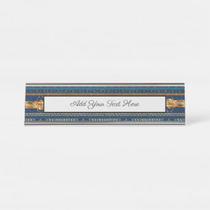 Egyptian Hieroglyphs Gold Beetles Golden Glitter Desk Name Plate